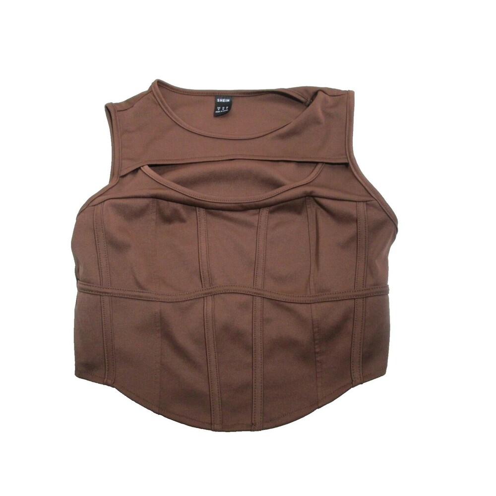 SHEIN Cropped Top Size Medium Brown Sleeveless Casual Minimalist Solid Top